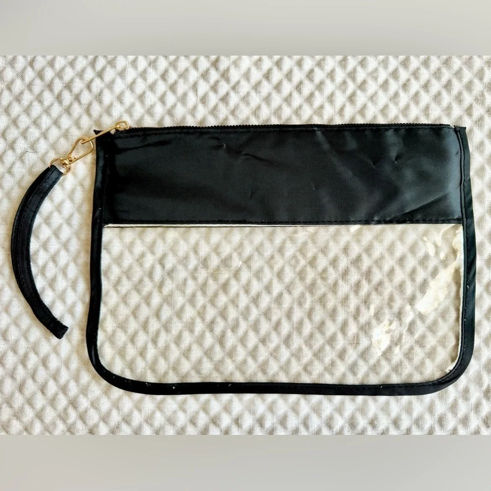 New Halloween Boo Pink Ghost Black & Clear Zippered Makeup Wristlet Bag - 11.5”